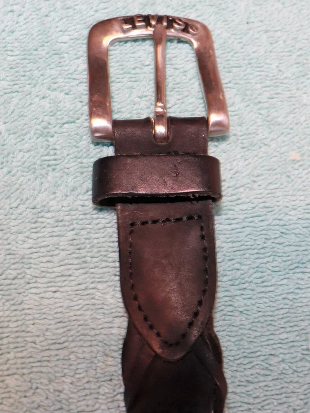 LEVIS MEN'S BLACK BRAIDED LEATHER WIDE BELT SILVER BUCKLE SIZE 38